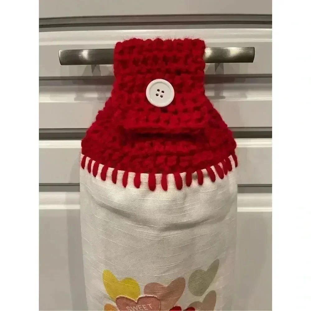 Crochet Top Kitchen Towel- Candy Hearts